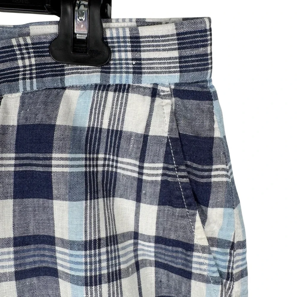 Polo Golf Ralph Lauren Plaid 100% Linen Shorts Mens 36W Blue White Flat Front 9